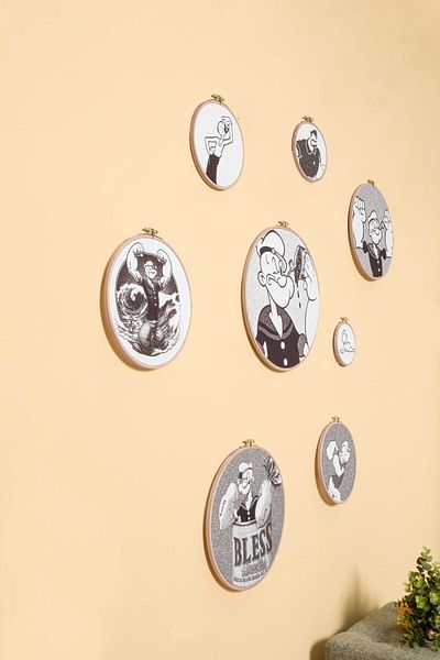 Montisu Popeye, Black and White, 8-Piece Wall Decoration
