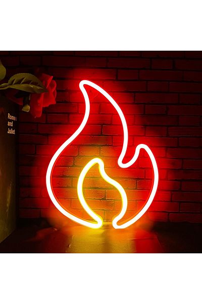 COOYA USB Powered Flame Neon Sign, Red & Yellow Wall Decor for Kids Room & Birthday