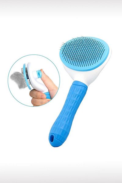 GOBYPET Blue Automatic Cleaning Buttoned Animal Brush - Cat Dog Hair Collector Comb