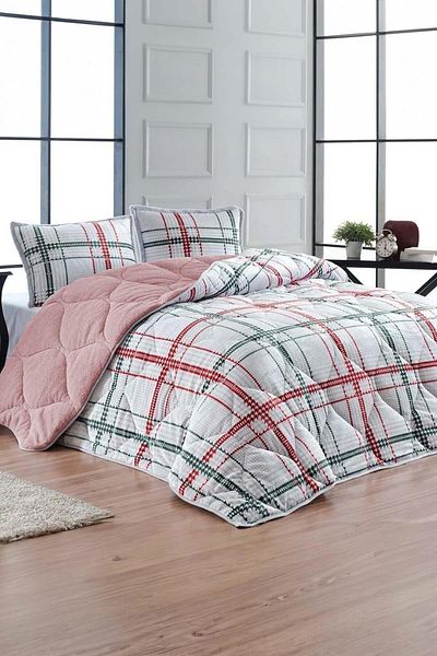 Merinos Elba Green Red Micro Double Quilt