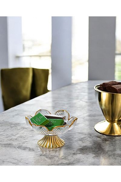 Wow Home Gold Metal Leg Gold Gilded Lotus Flower 6-Piece Coffee Side Glass Turkish Delight Bowl
