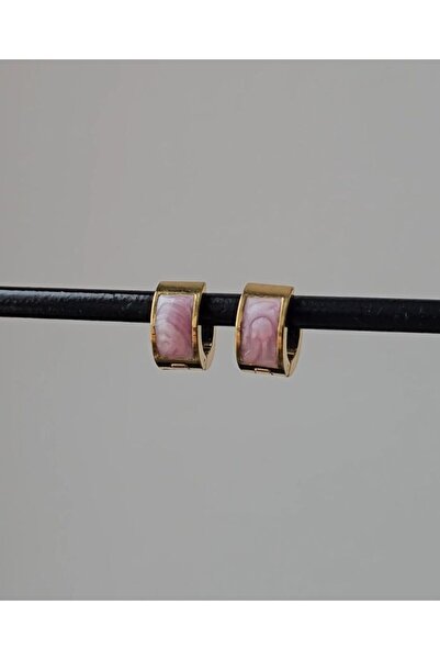 DENİZ ERKUL JEWELRY Steel Ring Light Pink Enamel 15mm Earrings