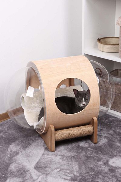 GOBYPET Space Capsule Plush Wooden Cat Bed - Semi-Closed Gift