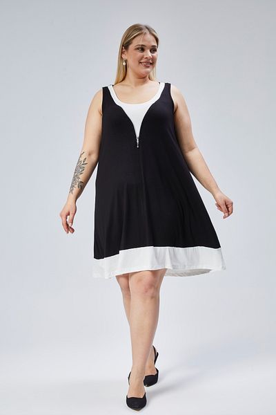 Curvy Trend Αμάνικο φόρεμα με φερμουάρ εκρού με λεπτομέρειες