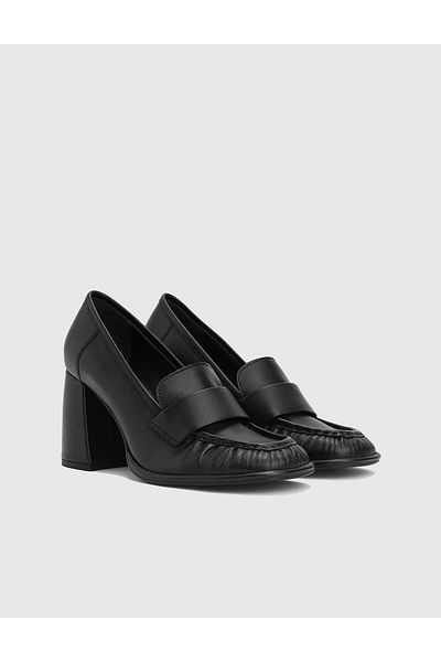 İLVİ Marlies Genuine Leather Women's Black Heeled Shoes