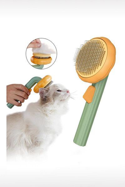 GOBYPET Pumpkin Design Automatic Cleaning Button Pet Brush Cat Dog Hair Collector Comb