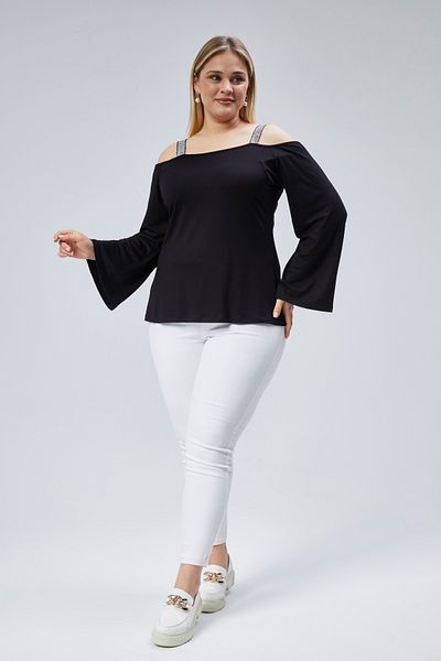 Curvy Trend Plus Size Sequin Strap Spanish Sleeve Blouse