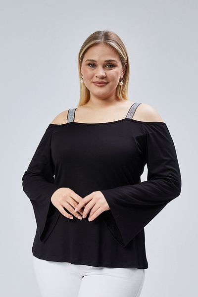 Curvy Trend Plus Size Sequin Strap Spanish Sleeve Blouse
