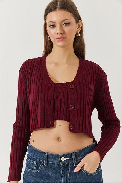 Bianco Lucci Set de tricotaje din două piese pentru femei Cardigan Crop Tank 60261447