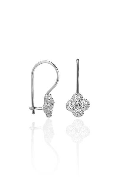 jelux silver Gümüş 925 Ayar Yonca Zirkon Taşlı Rodyumlu  Küpe