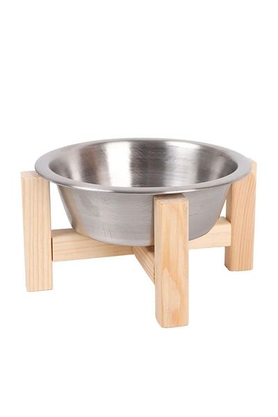 GOBYPET Ceramic Decorative Cat Dog Food and Water Bowl with Wooden Stand