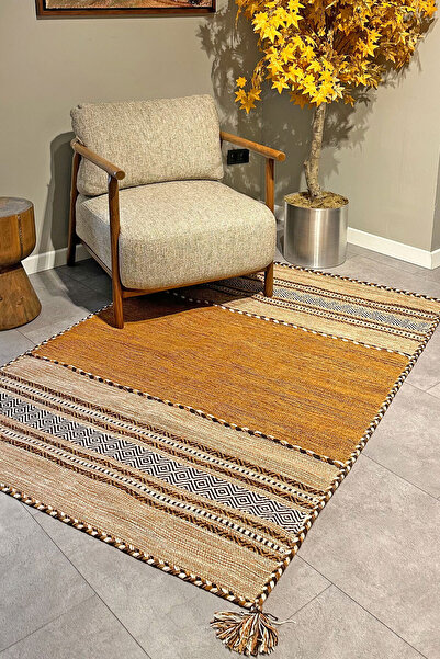 MYHOME HALI Trb-01 Iskandinav Pamuk Kilim El Dokuma Kahverengi