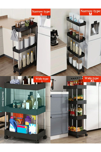 Choice XL black 1pcs 3/4 Tier Rolling Utility Cart Storage Shelf Movable Gap Storage Rack Kitchen Bathroom