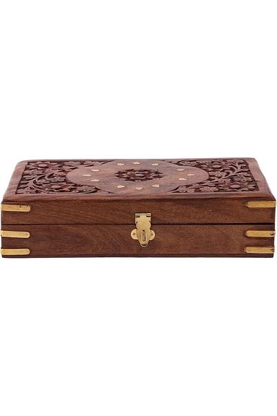 AKDC Wooden Jewelry Box 15Cm X 25Cm X 6Cm Brown