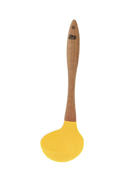TİVOLİ Wooden Handle Tip Silicone Hole Serving Spoon, Serving-Soup Ladle, Pasta Ladle Yellow