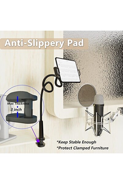 AWH Tablet Stand Holder – Flexible Long Arm Gooseneck Mount for iPad, iPhone, Switch, Tabs (Black)