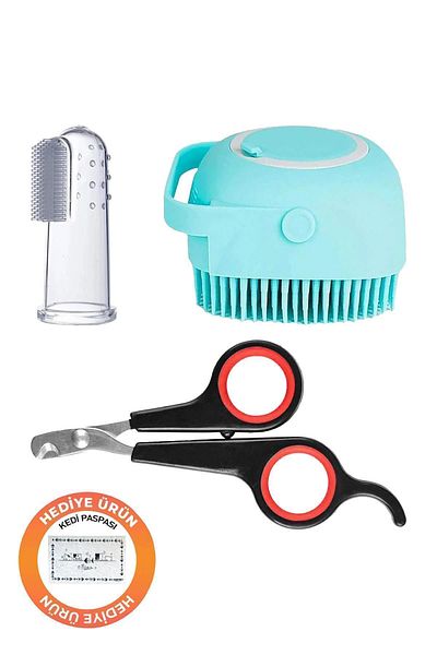 GOBYPET Cat Dog Set of 3 Finger Toothbrush, Silicone Pet Washing Brush, Cat Nail Clipper