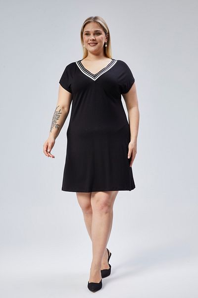 Curvy Trend Φόρεμα βισκόζης με κοντό μανίκι με ριγέ πέτο