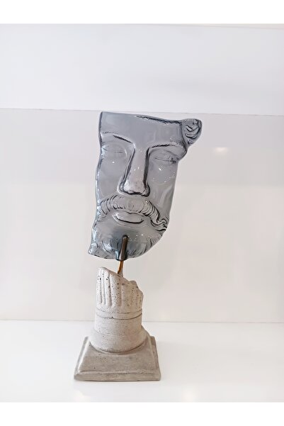 ADAMODART Gri Posedion Cam Heykel Masaüstü Dekoratif Obje