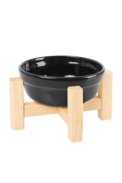 GOBYPET Ceramic Decorative Cat Dog Food and Water Bowl with Wooden Stand