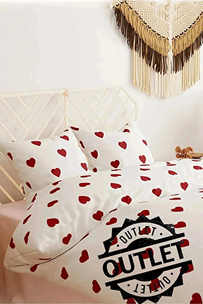 İQON طقم غطاء لحاف مع ملاءات مطاطية - مخرج فردي قلب أحمر (غير صحيح)