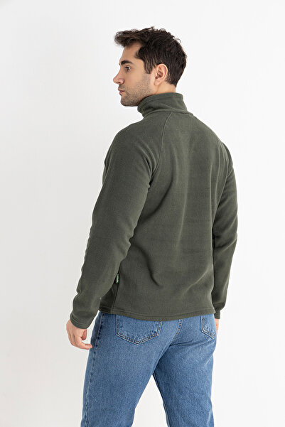 KNUP Men's Khaki Half Zip Fleece Jacket - Zippered Chest Pocket