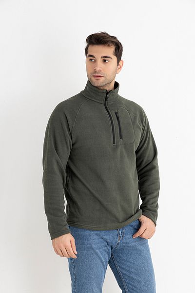 KNUP Men's Khaki Half Zip Fleece Jacket - Zippered Chest Pocket
