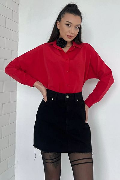GÜLSELİ Red Women's Casual Basic Shirt