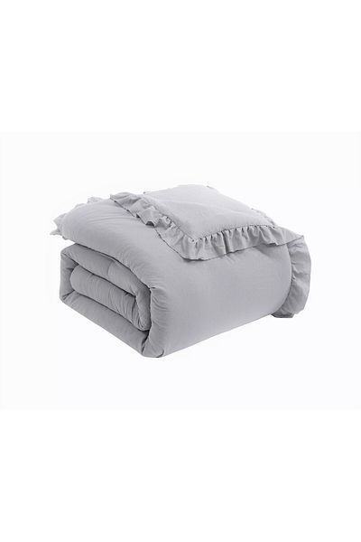 Maki Home Makiteks 100% βαμβακερό βολάν γκρι 240x220+2*(50x70) Σετ Παπλωματοθήκη και Μαξιλαροθήκη King Size