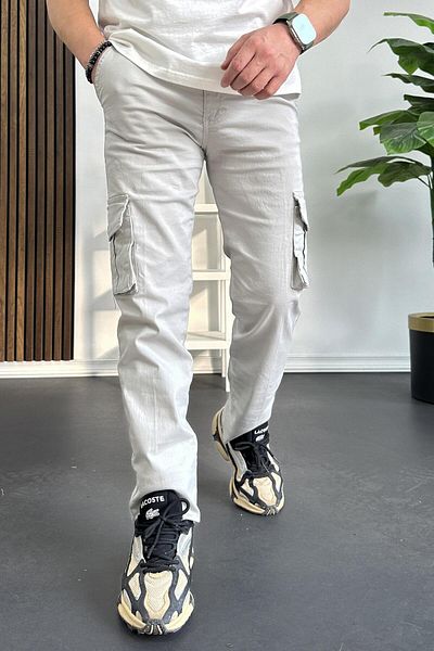 Edwox Men's Regular Cargo Pocket Trousers Off White Edw232