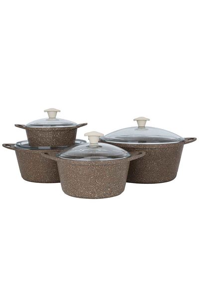 Alsaif Gallery Granite cookware set (Turkish), Al Saif Gallery, 8 pieces, glass lid - brown