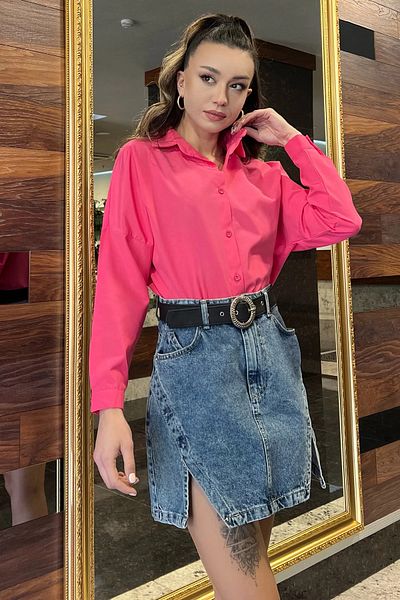 GÜLSELİ Φούξια Γυναικείο Casual Basic πουκάμισο