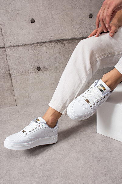 LesCarmine 907 Beyaz Bağcıklı Beyaz Taban Rahat Erkek Spor Ayakkabı