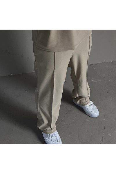 elkumoda Βαμβακερή φόρμα μέσης - Loose Fit Loose, Σιδερωμένο και Ριγέ ελαστικό