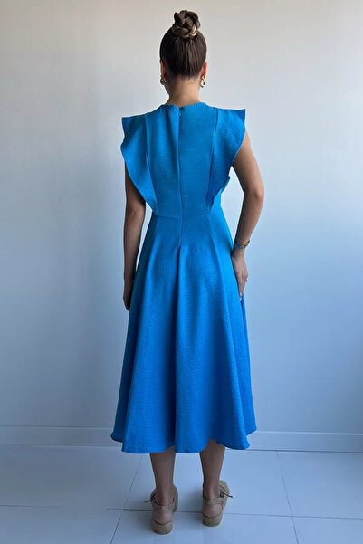 GÜLSELİ Γυναικείο φόρεμα με λαιμόκοψη σκούρο μπλε