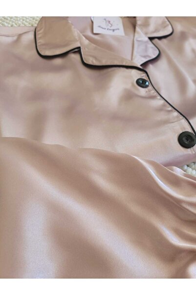 İthal AÇIK PEMBE SATEN ŞORTLU PİJAMA TAKIMI