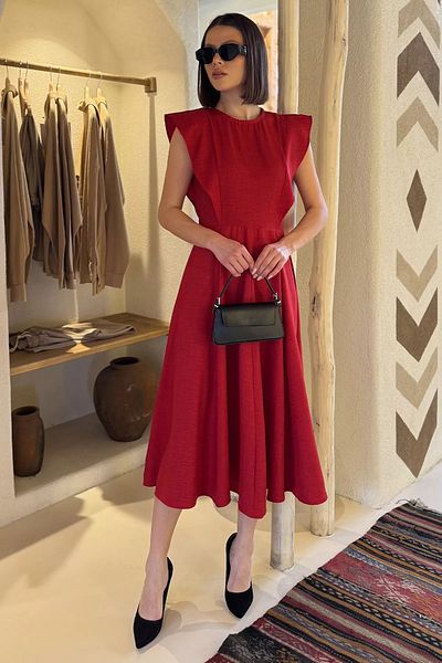GÜLSELİ Red Women's Crew Neck Kiloş Dress