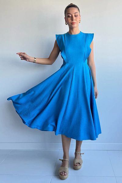 GÜLSELİ Femei albastru închis - rochie de greutate cu gâtul turn, este supradimensionată în mărimi intermediare