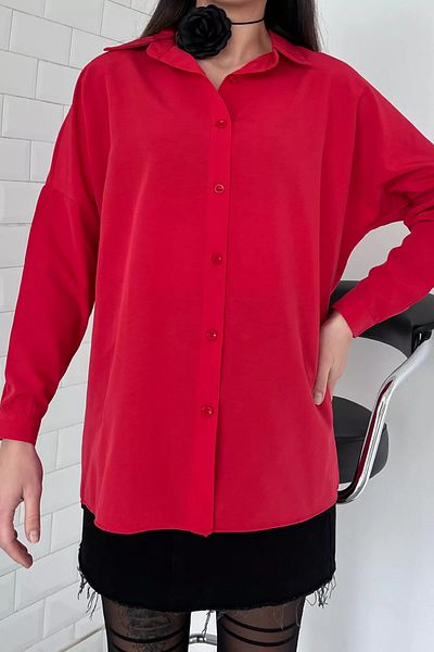 GÜLSELİ Red Women's Casual Basic Shirt