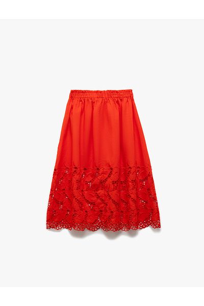 Koton Cotton Elastic Waist Crowned A-Line Midi Skirt