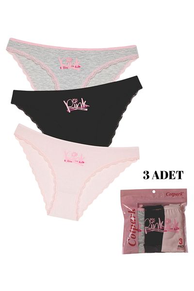 Cotpark Chiloți bikini de bază din bumbac pentru femei, pachet de 3 4143