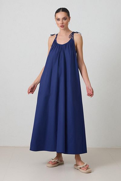Setre Navy Blue Shoulder Detailed Cotton Comfortable Fit Dress