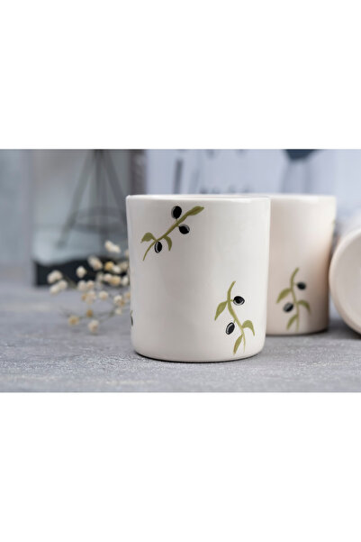 Melouro Olive Branch Set of 2 Handmade Ceramic Cups with Handles, Mug