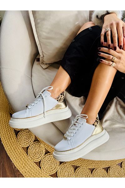 İnan Ayakkabı Women's White Color High Sole Vegan Leather Casual Sneakers & Sports Shoes (Sole 6 cm)