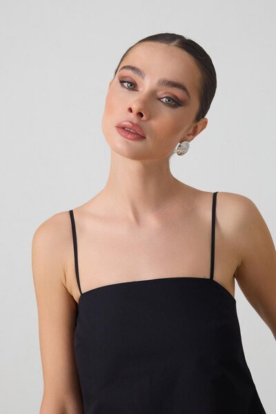 Setre Rochie cu balon cu croială relaxată, cu bretele din bumbac negru