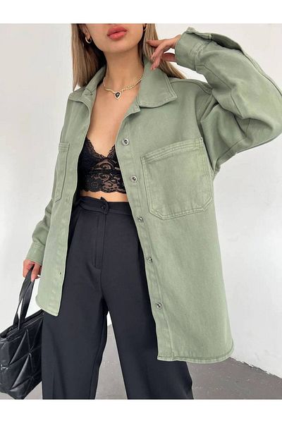 ÇEÇİM JACHETĂ DE CĂMĂȘĂ DENIM OVERSIZE ALBASTRU DESCHIS ZYN-58303