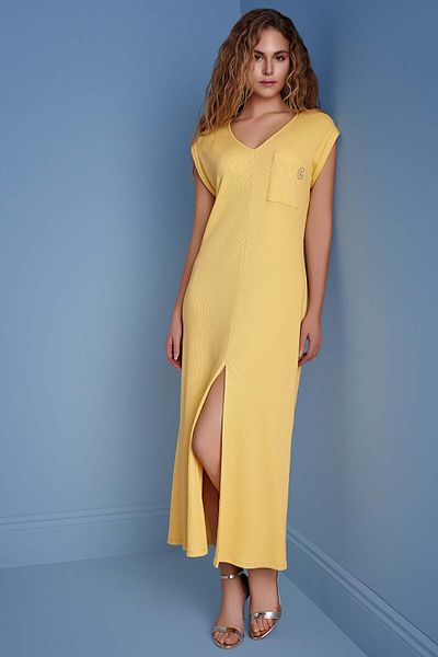 Guitar V gât galben Corset rochie