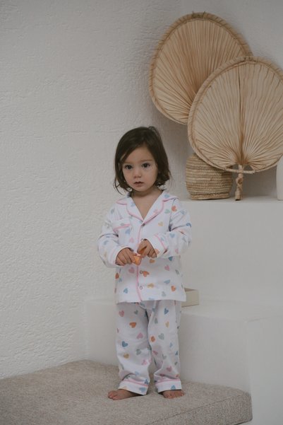 DoDo'S Baby Girl's Colorful Hearts Print Pajamas Set