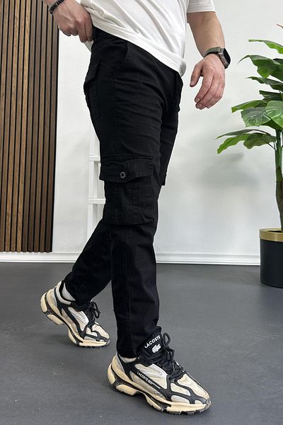 Edwox Men's Black Cargo Pants with Pockets, Regular Fit Edw232