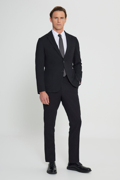 ALTINYILDIZ CLASSICS Men's Black Slim Fit Slim Fit Mono Neck Woolen Suit